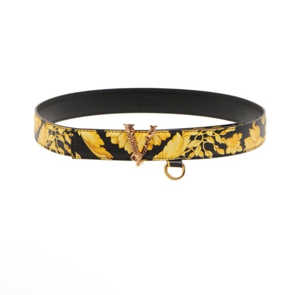 NEW NWT VERSACE VIRTUS BAROCCO LEATHER BELT GOLD/BLACK main image 6